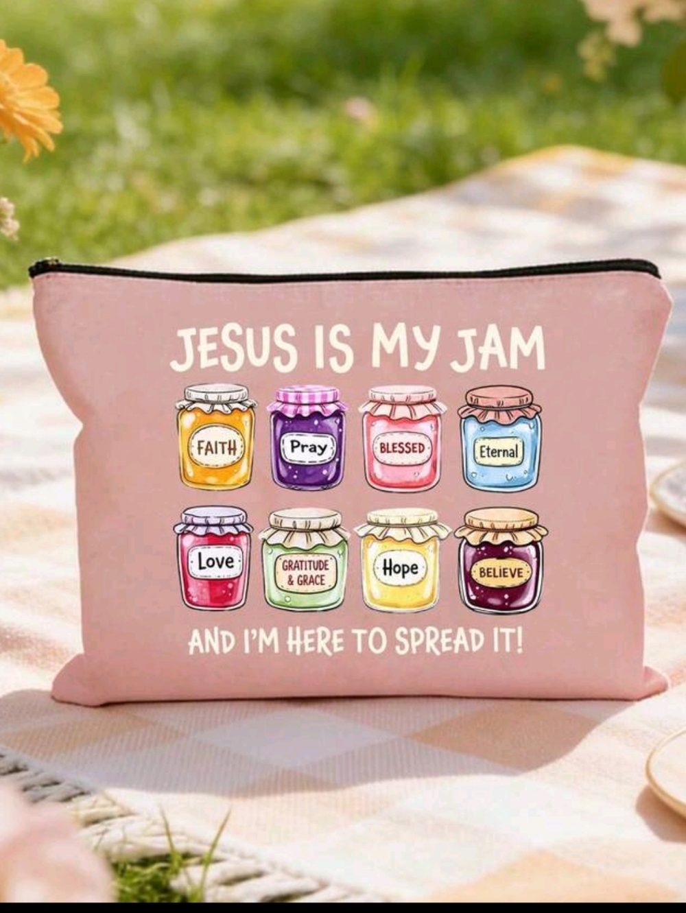NWT  "Jesus Is My Jam" Zipper Pouch With Black Zipper